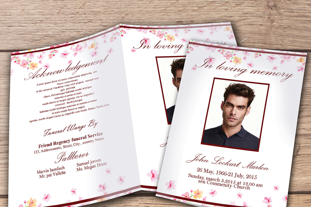 Floral Obituary Program Template in Invitation Templates - product preview 8