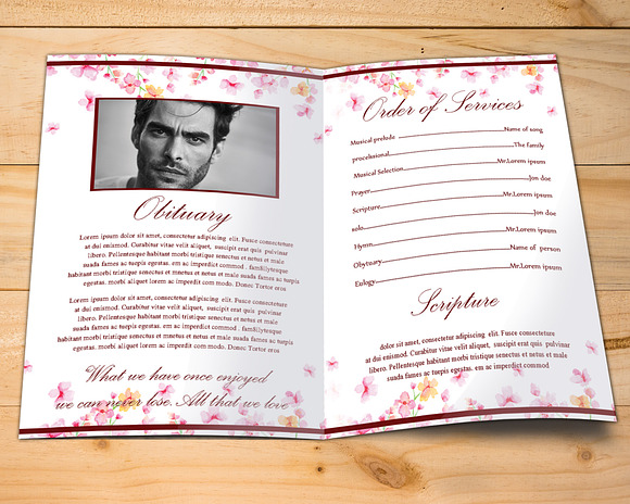Floral Obituary Program Template in Invitation Templates - product preview 1