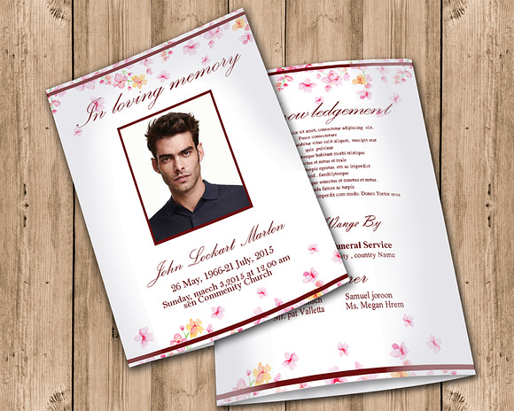 Floral Obituary Program Template in Invitation Templates - product preview 2