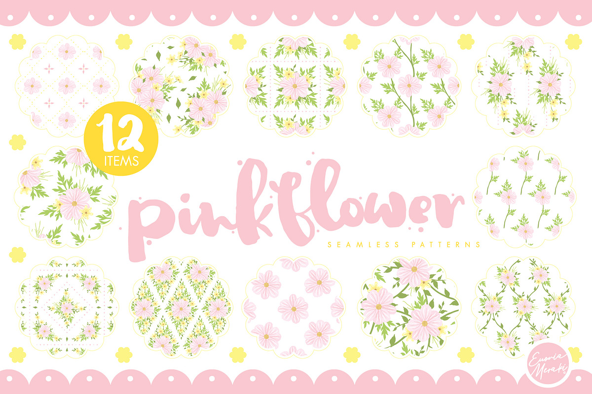 Pink Flower Seamless Patterns in Patterns - product preview 8