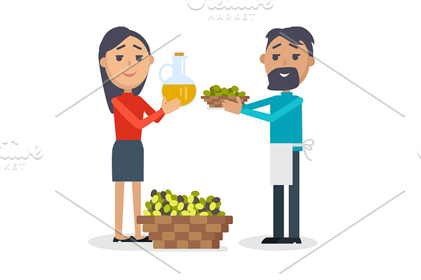 Woman with Bottle of Olive Oil, Man