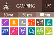 50 Camping Line Multicolor Icons