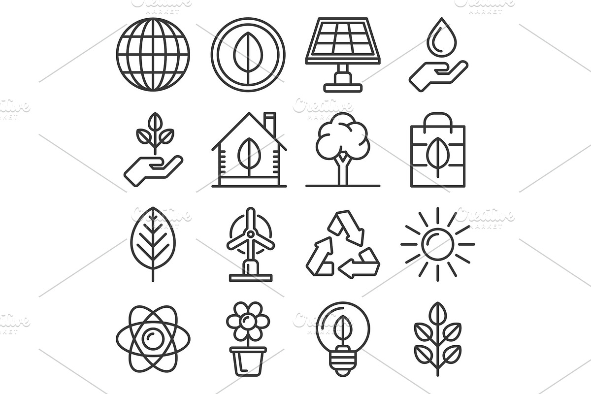 Ecology Icons Set on white in Illustrations - product preview 8