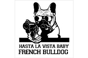 French Bulldog dog with glasses, gun