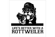Rottweiler dog with a gun and cigar