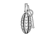 Hand grenade bomb sketch vector