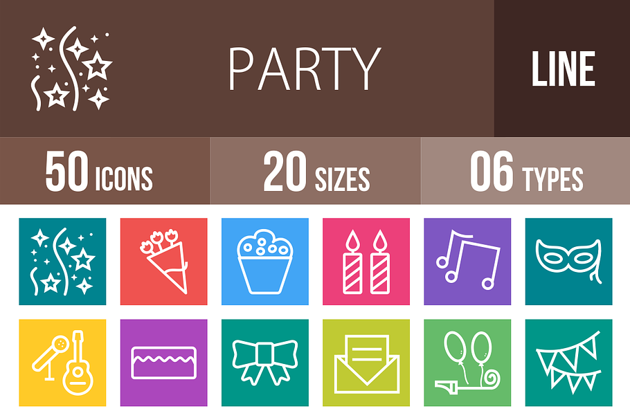 50 Party Line Multicolor Icons