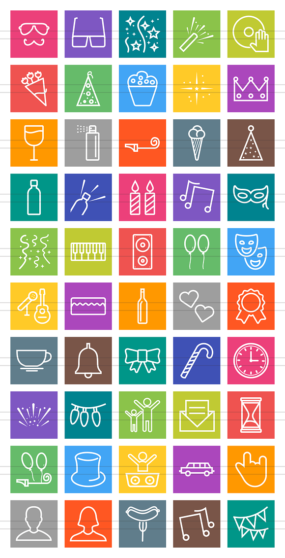50 Party Line Multicolor Icons in Graphics - product preview 1
