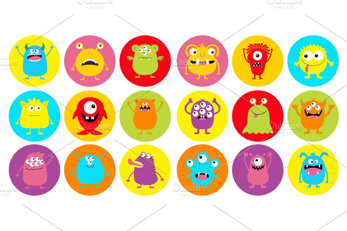 Monster round icon set. Halloween in Illustrations - product preview 8