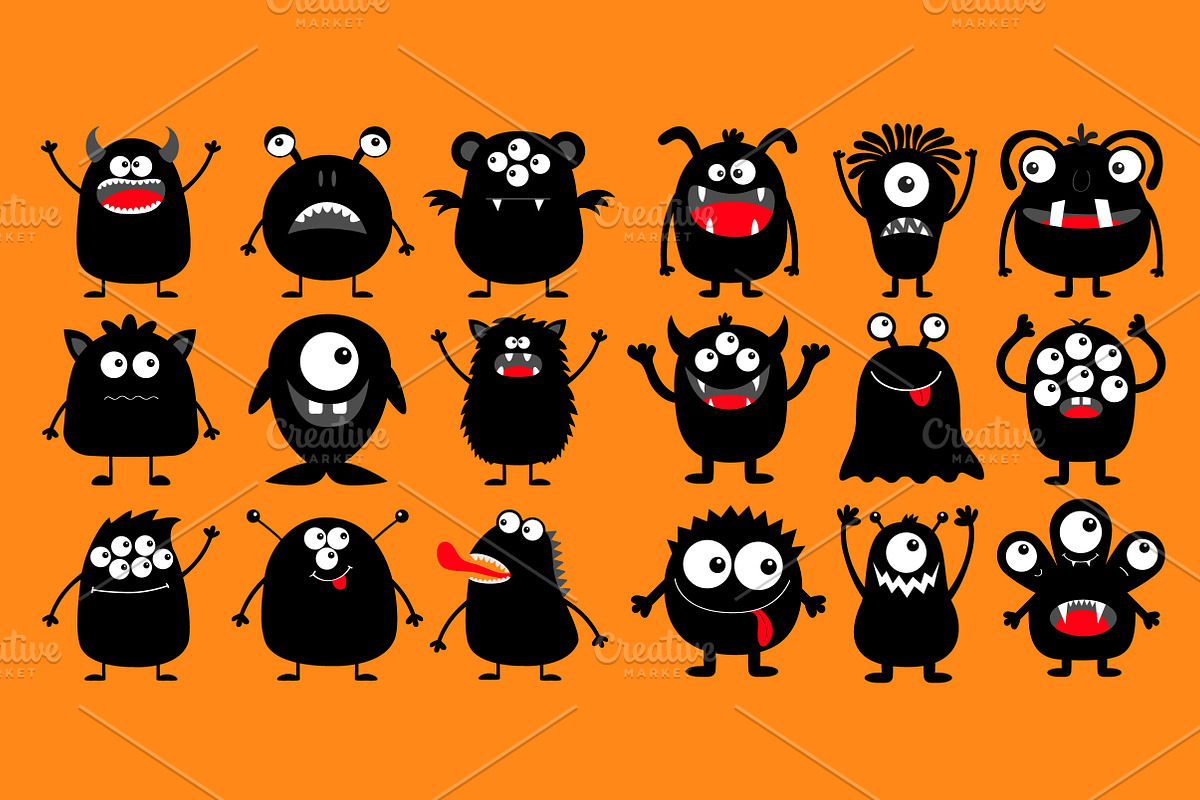 Happy Halloween. Monster black set in Illustrations - product preview 8