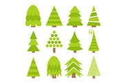Merry Christmas Fir tree icon set.