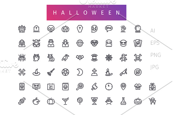Halloween Line Icons Set in Halloween Icons - product preview 1