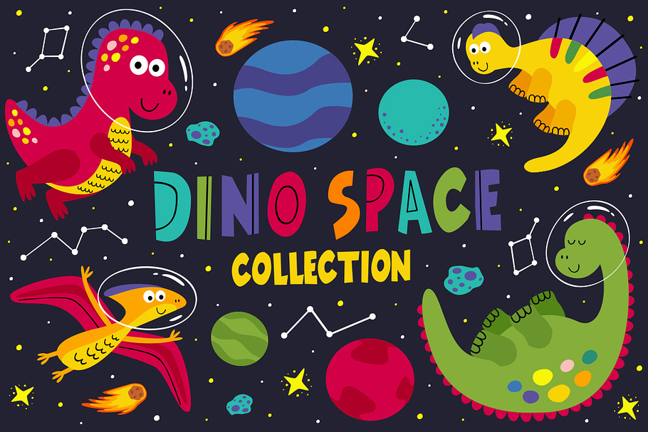 Dinosaurs in space collection in Illustrations - product preview 8