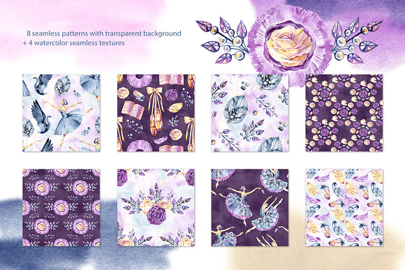 Watercolor ballet digital paper in Patterns - product preview 1