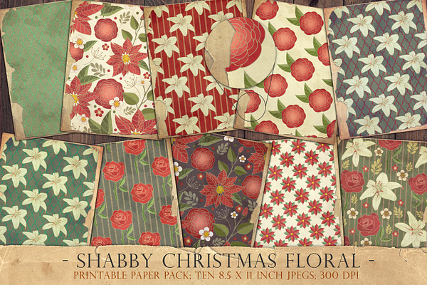 Shabby Christmas floral paper