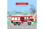 Fire Trucks Vector Flat Web Banner