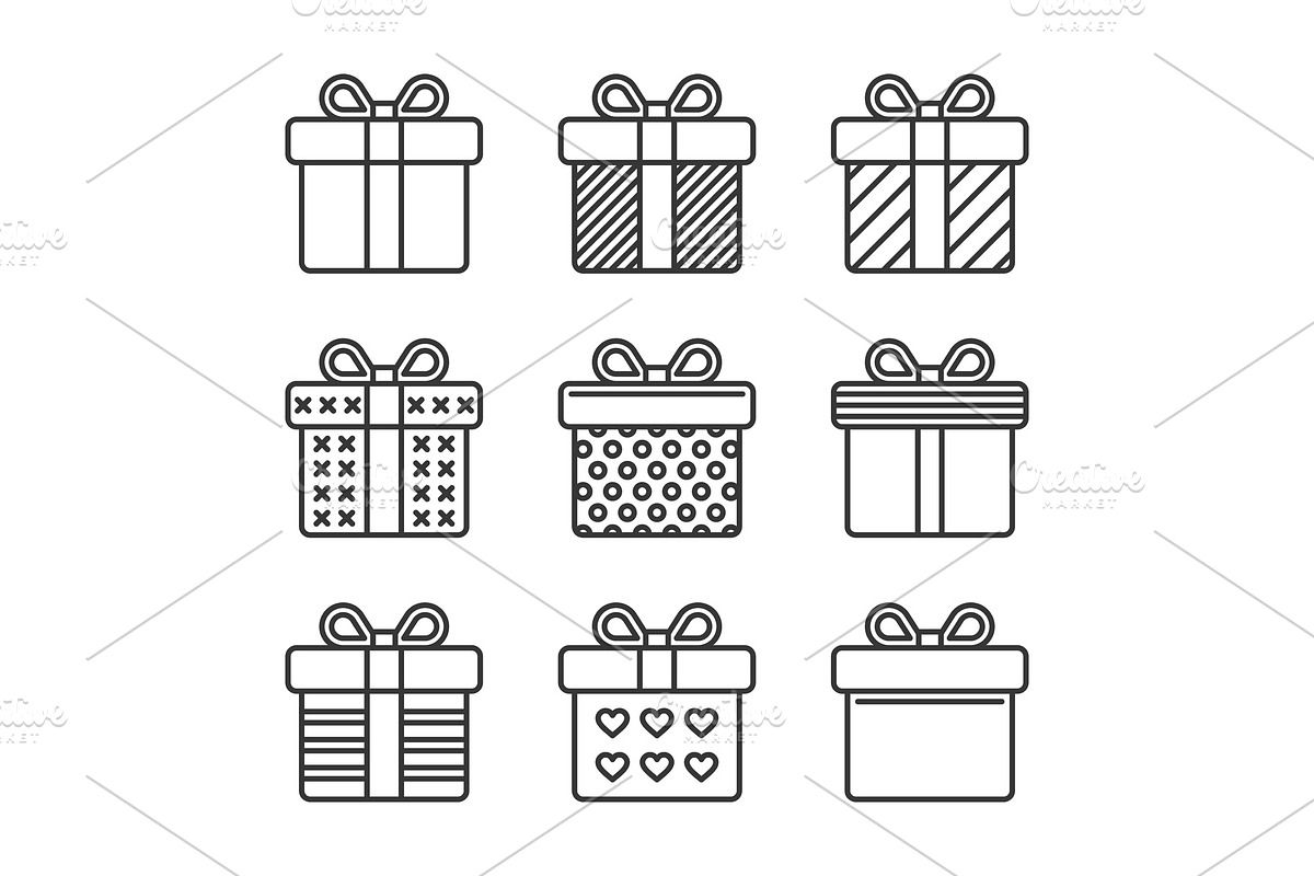 Gift Box Icons Set on White in Objects - product preview 8