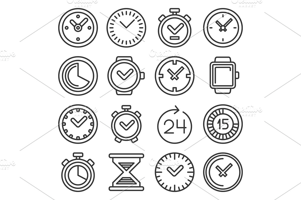 Time and Clocks Icons Set on White in Objects - product preview 8