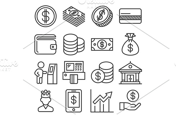 Money Icons Set on White Background