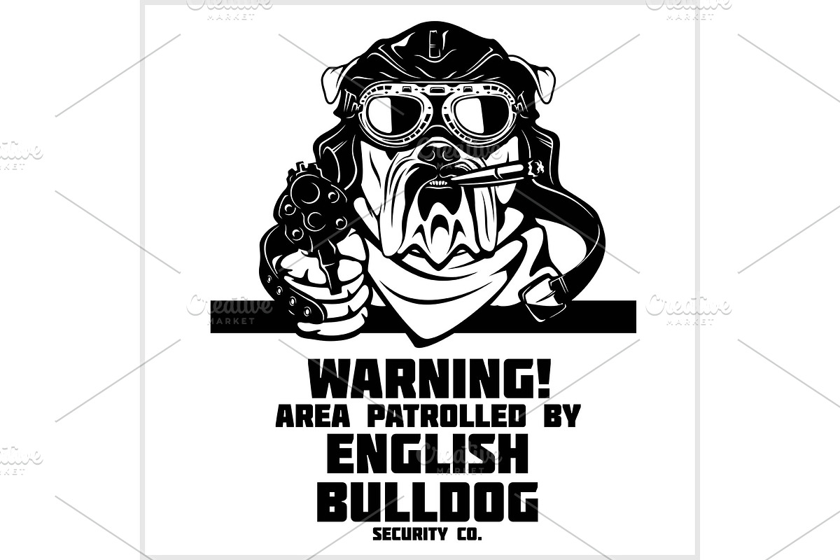 English Bulldog dog with gun and in Illustrations - product preview 8