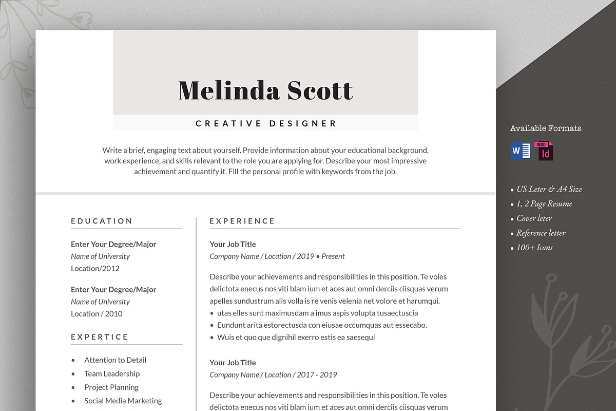 Resume Template Word and InDesign in Letter Templates - product preview 8