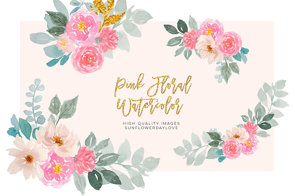 Pink and Gold Floral Clipart