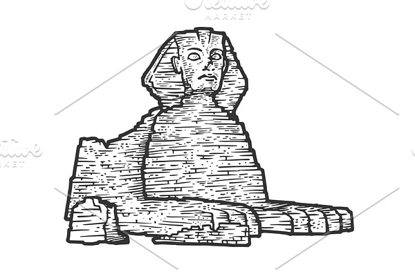 Egyptian Sphinx sketch engraving