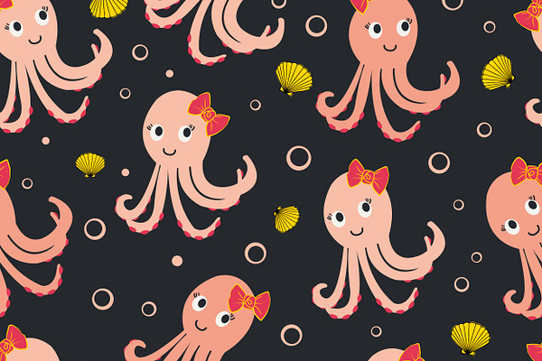 Girly Octopus Seamless Pattern