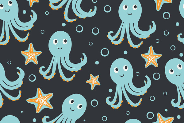 Boy Octopus Seamless Pattern