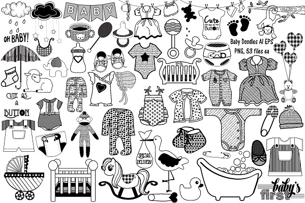 Baby Items Doodles AI EPS PNG