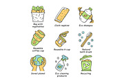 Zero waste swaps handmade icons set