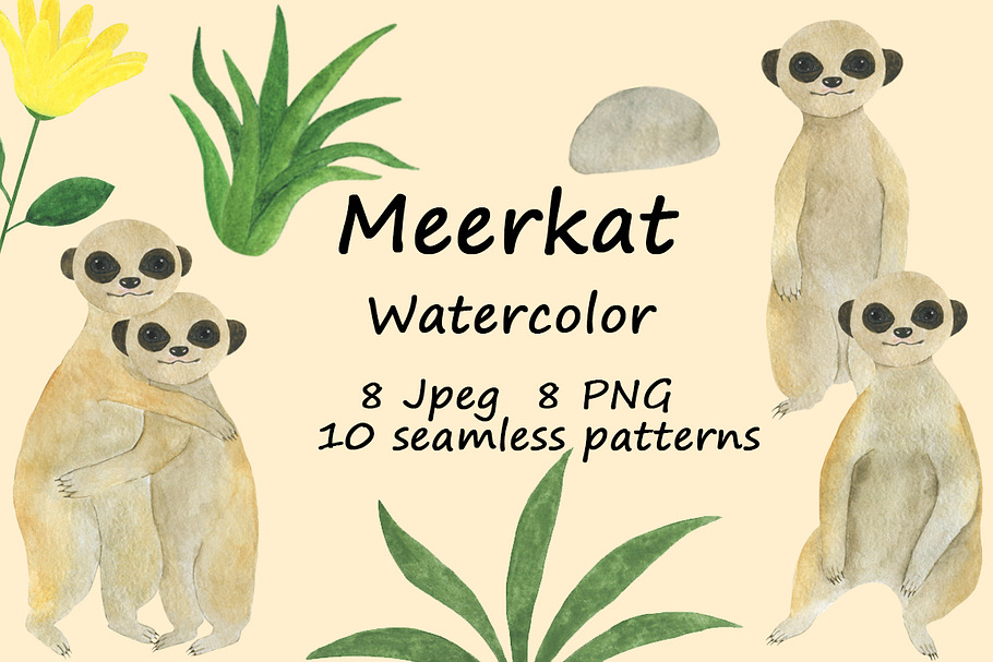 Set meerkats watercolor illustration in Illustrations - product preview 8