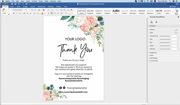 Watercolour Thank You Card ID12 in Postcard Templates - product preview 2