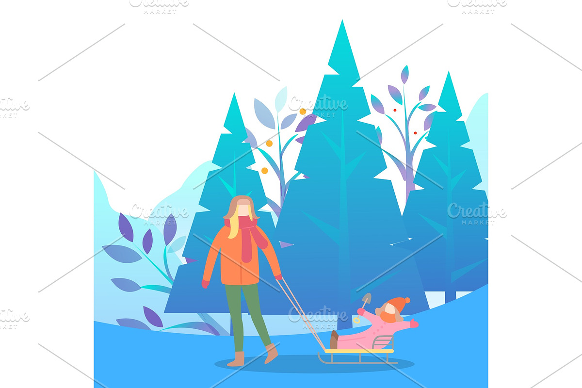 Family Walking on Winter Holiday in Illustrations - product preview 8