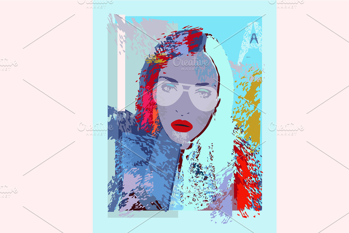 Grunge colorful poster with a girl w in Graphics - product preview 8