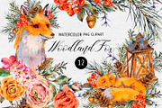 Watercolor Fox Woodland Clipart