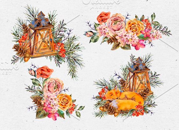 Watercolor Fox Woodland Clipart in Illustrations - product preview 2