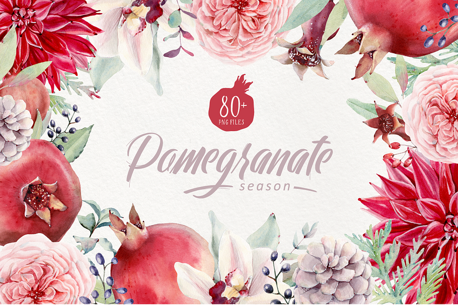 POMEGRANATE SEASON Watercolor set in Illustrations - product preview 8