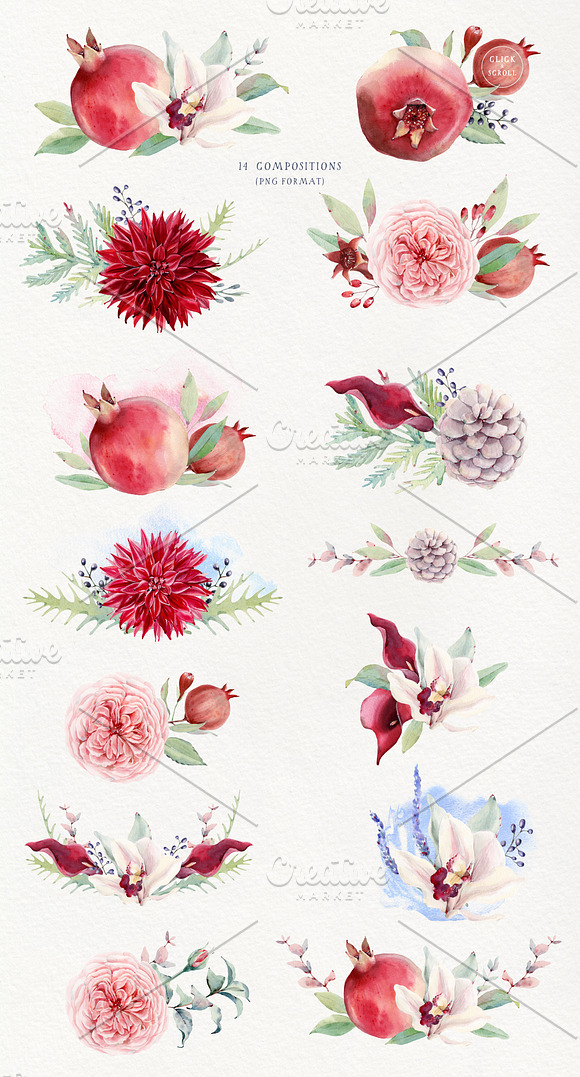 POMEGRANATE SEASON Watercolor set in Illustrations - product preview 2