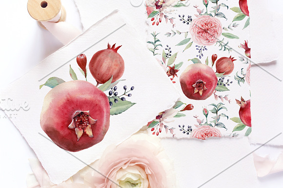 POMEGRANATE SEASON Watercolor set in Illustrations - product preview 4