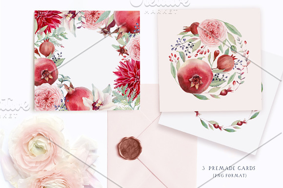 POMEGRANATE SEASON Watercolor set in Illustrations - product preview 5