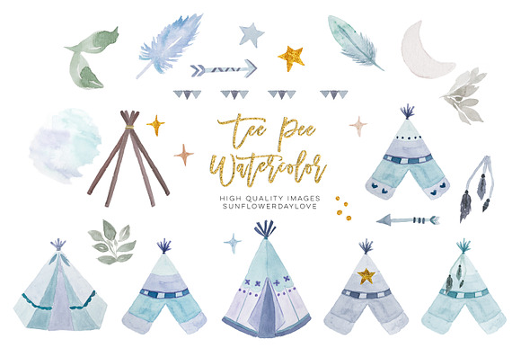 Watercolor boho teepee clip art in Illustrations - product preview 1