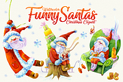 Funny Santas Clipart Watercolor