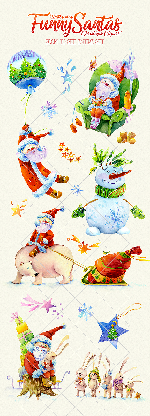 Funny Santas Clipart Watercolor in Illustrations - product preview 1
