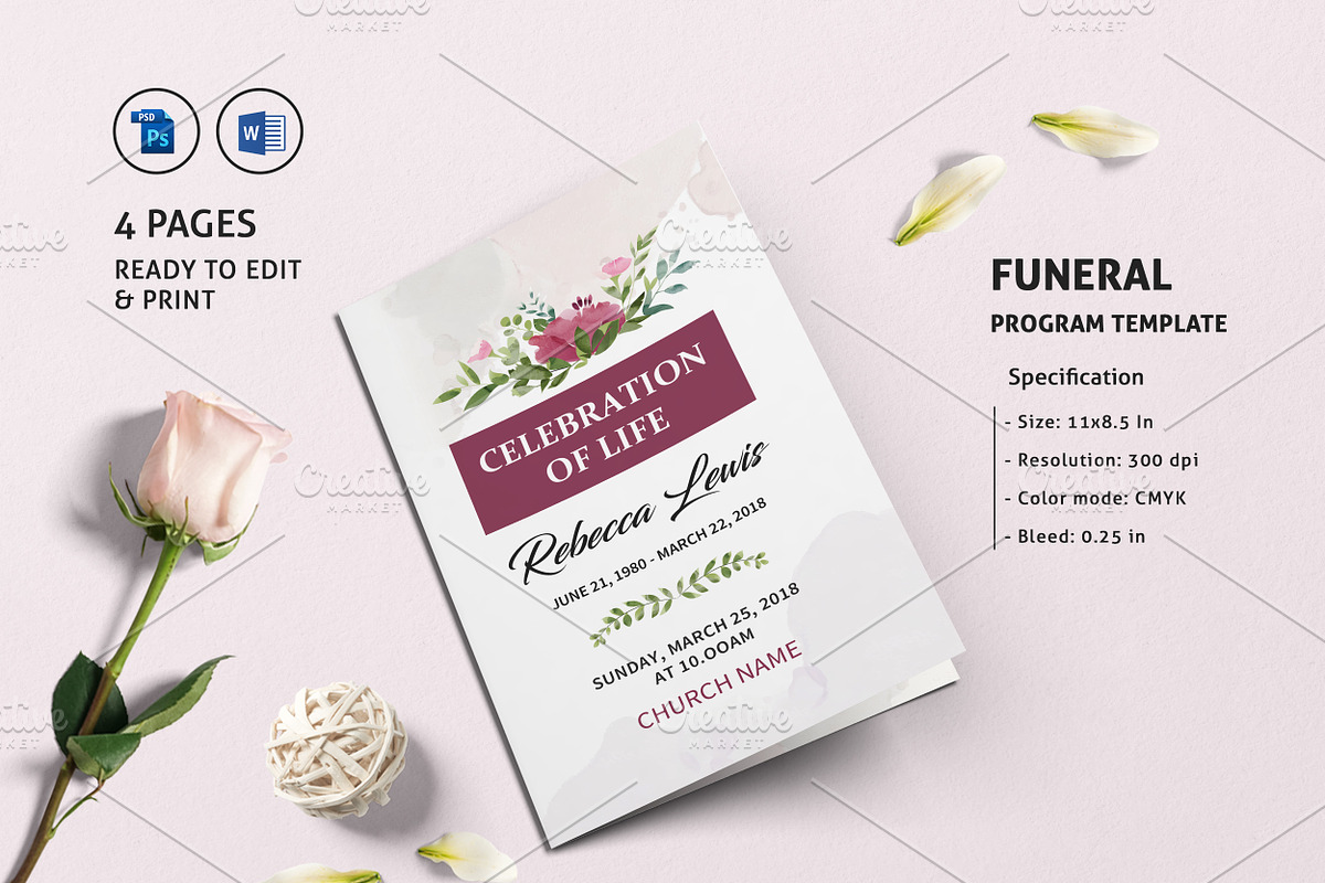 Funeral Program Template-V971 in Brochure Templates - product preview 8