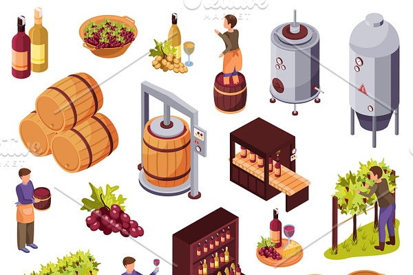 Wine production icons set