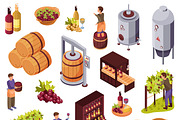 Wine production icons set