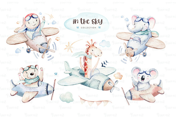 In the sky. Watercolor collection in Illustrations - product preview 2