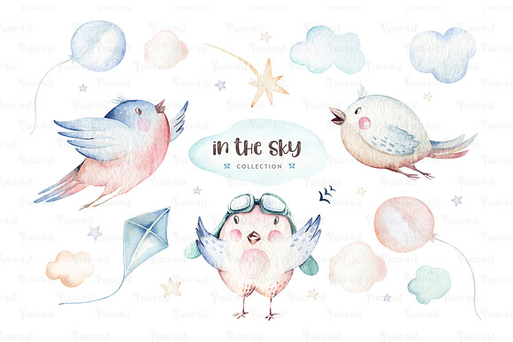 In the sky. Watercolor collection in Illustrations - product preview 3