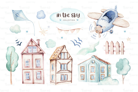 In the sky. Watercolor collection in Illustrations - product preview 4
